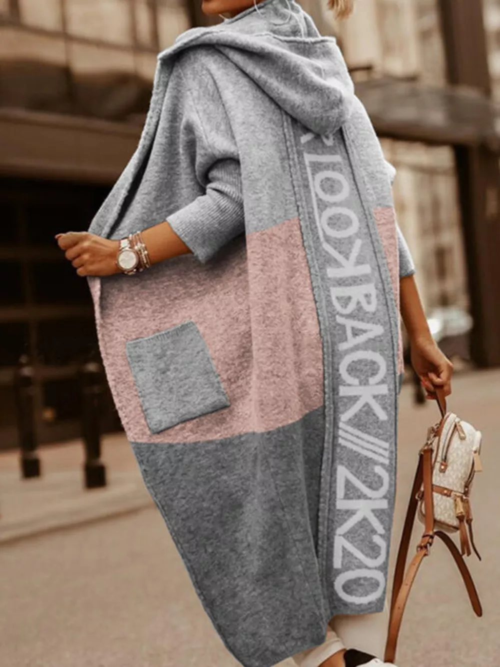 Full Size Hooded Color Block Open Front Cardigan Plus Size