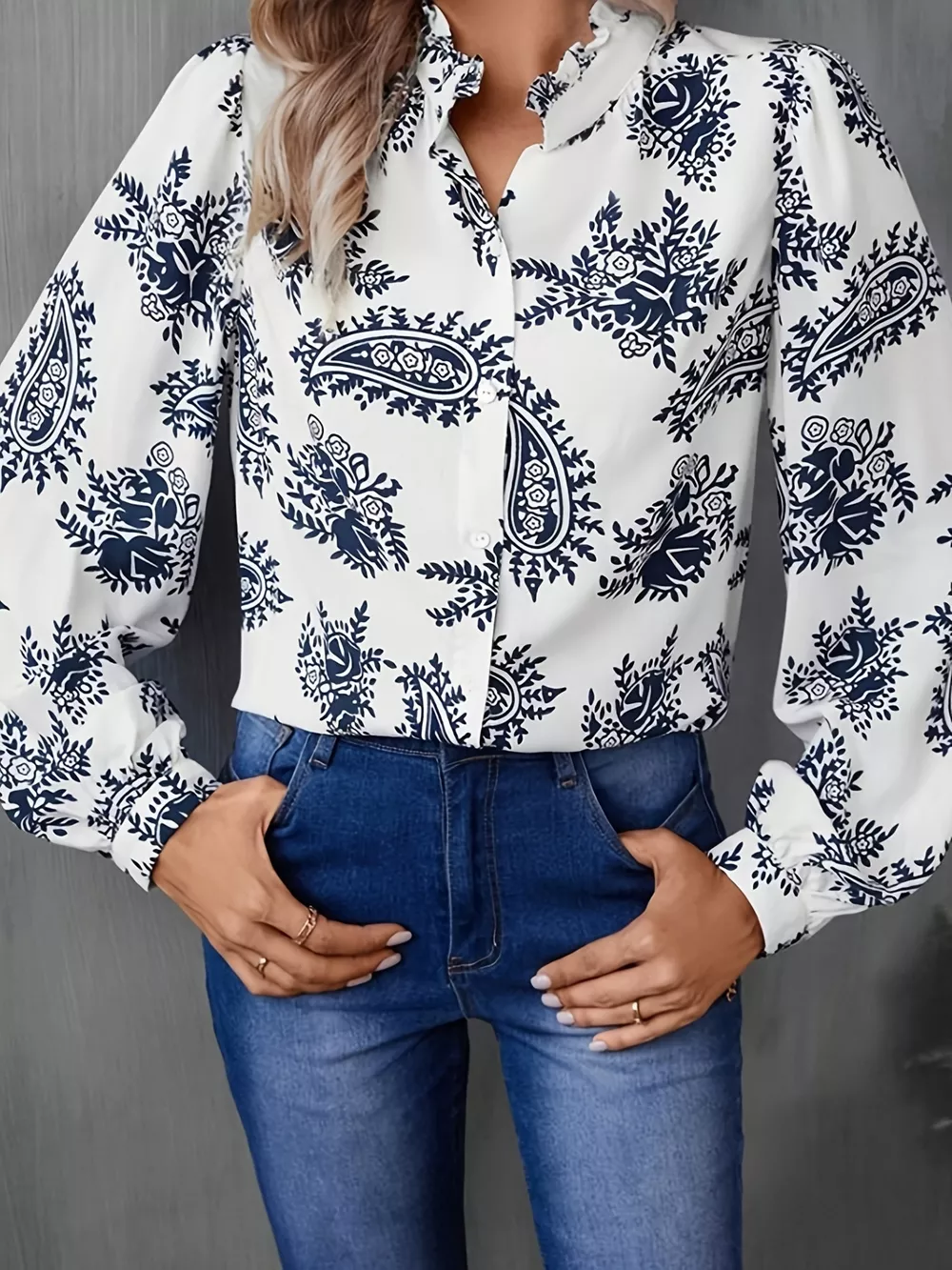 Paisley Print Button Up Shirt, image 2