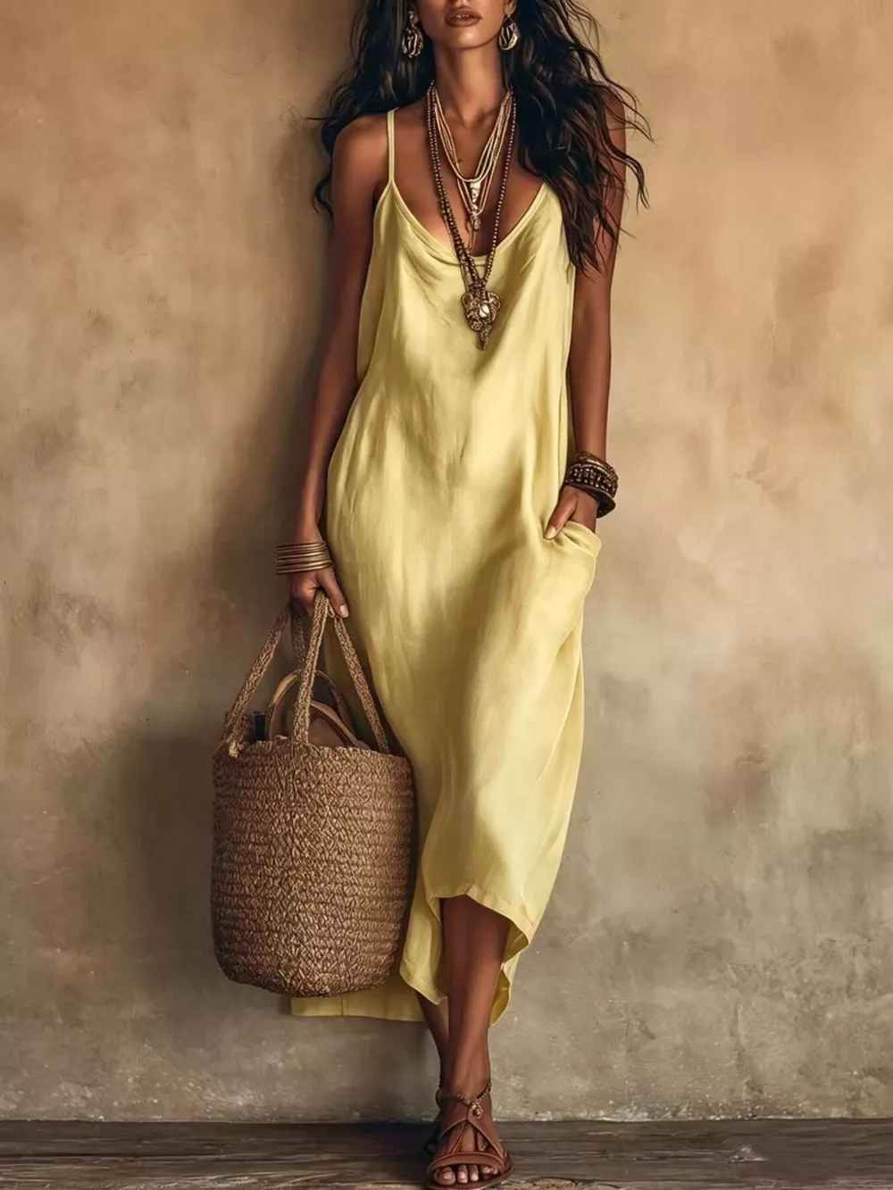 Full Size Spaghetti Strap Midi Dress with Pockets Plus Size, image 6