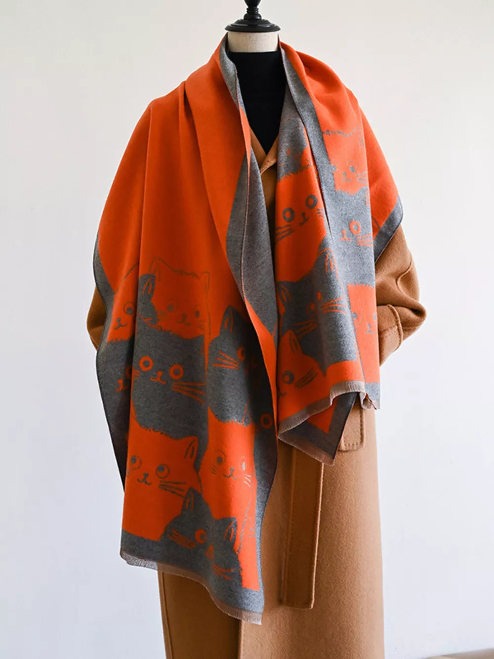Cute Cat Pattern Knitted Scarf, image 8