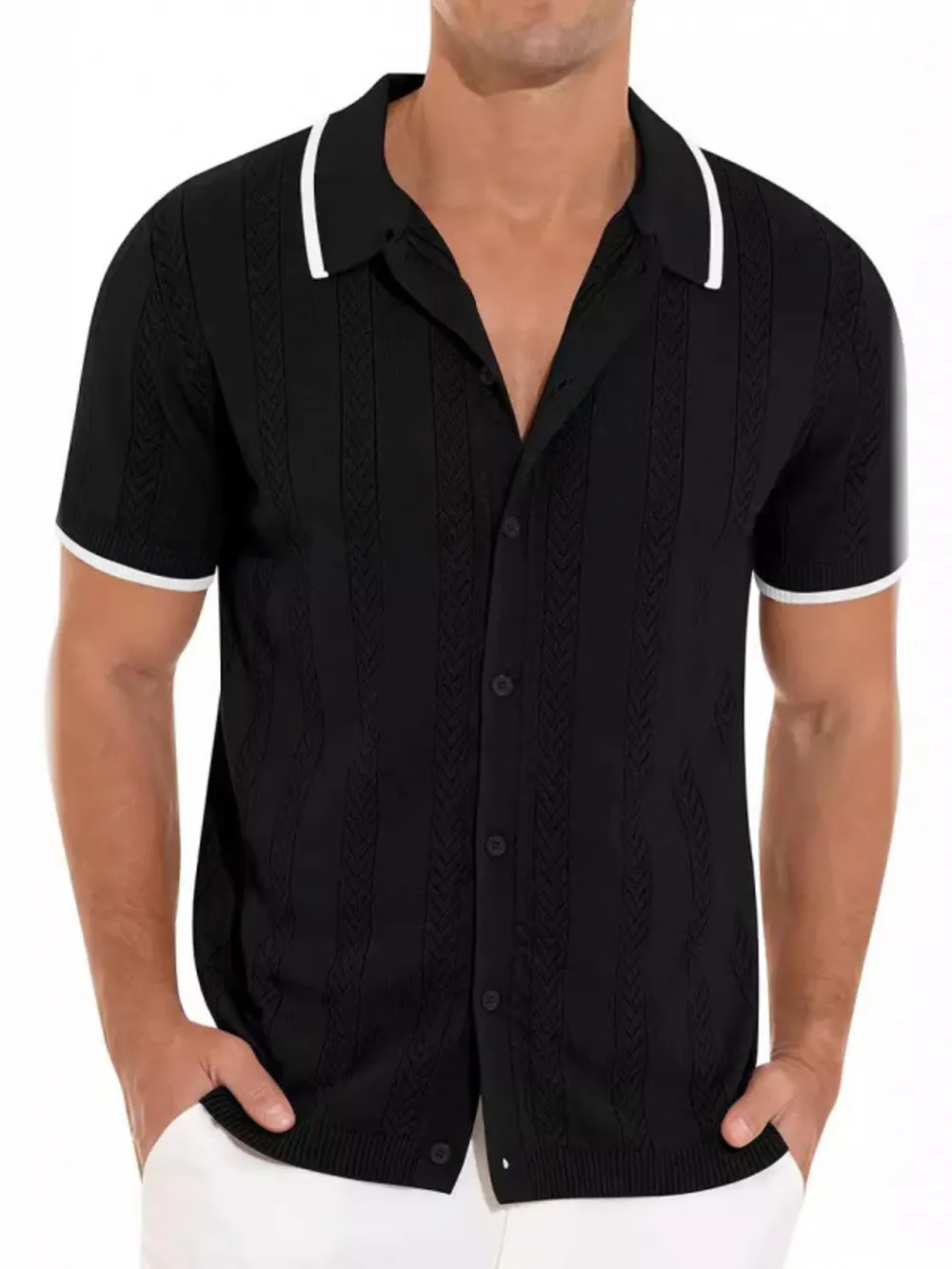 Men's Full Size Button Down Contrast Trim Shirt Plus Size, image 4