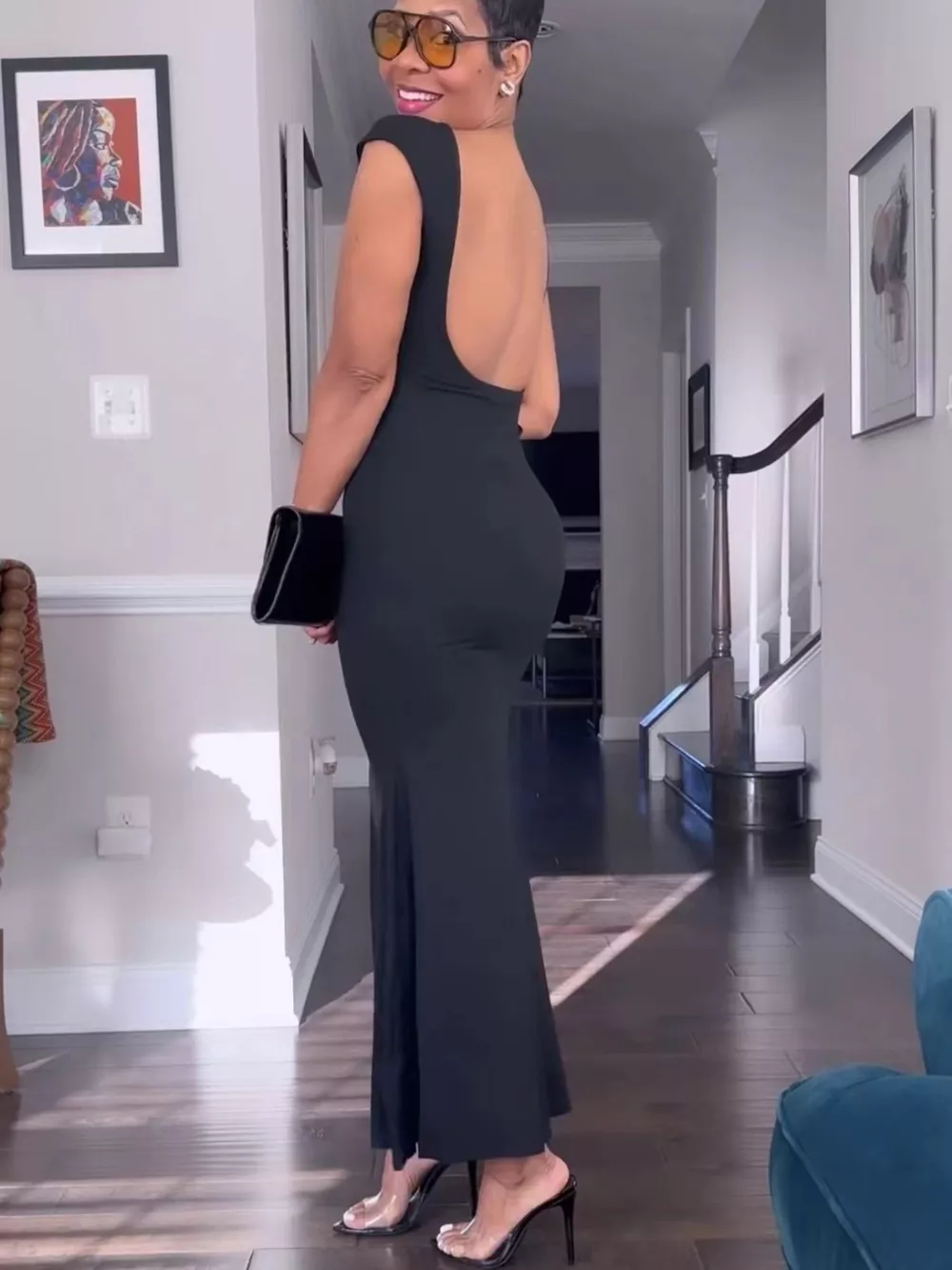 Backless Cap Sleeve Maxi Dress, image 7