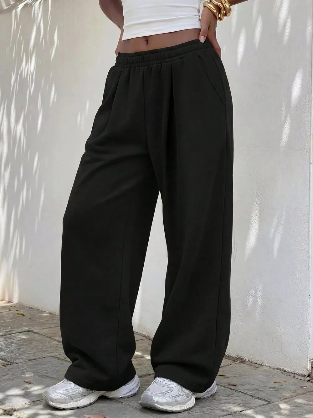 Elastic Waist Wide-Leg Sweatpants, image 7
