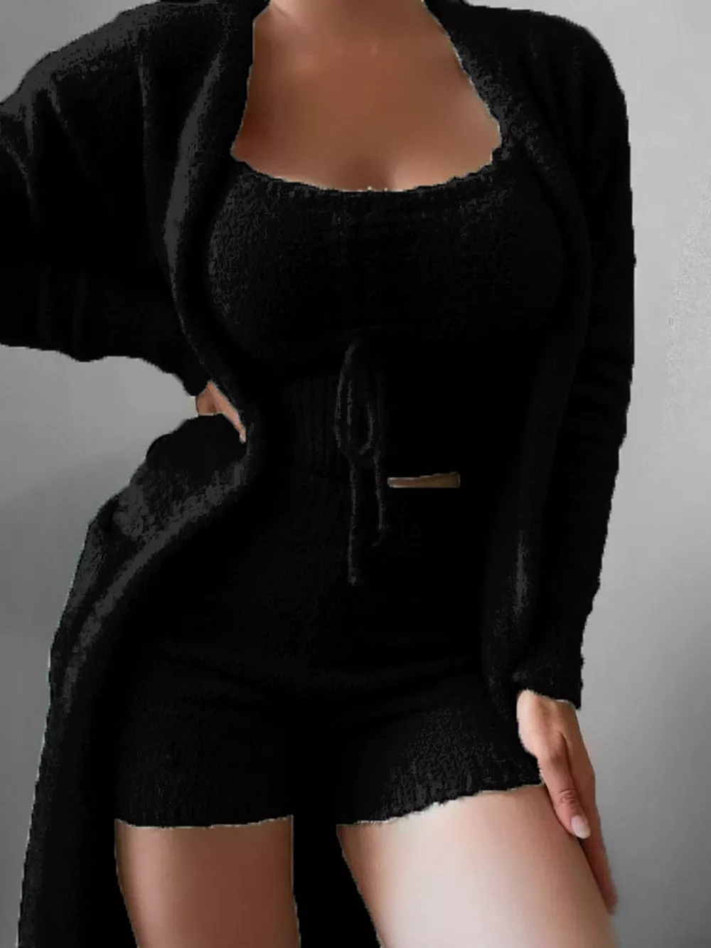 Full Size Cozy Plush Top and Shorts with Cardigan 3-Piece Set Plus Size, image 2