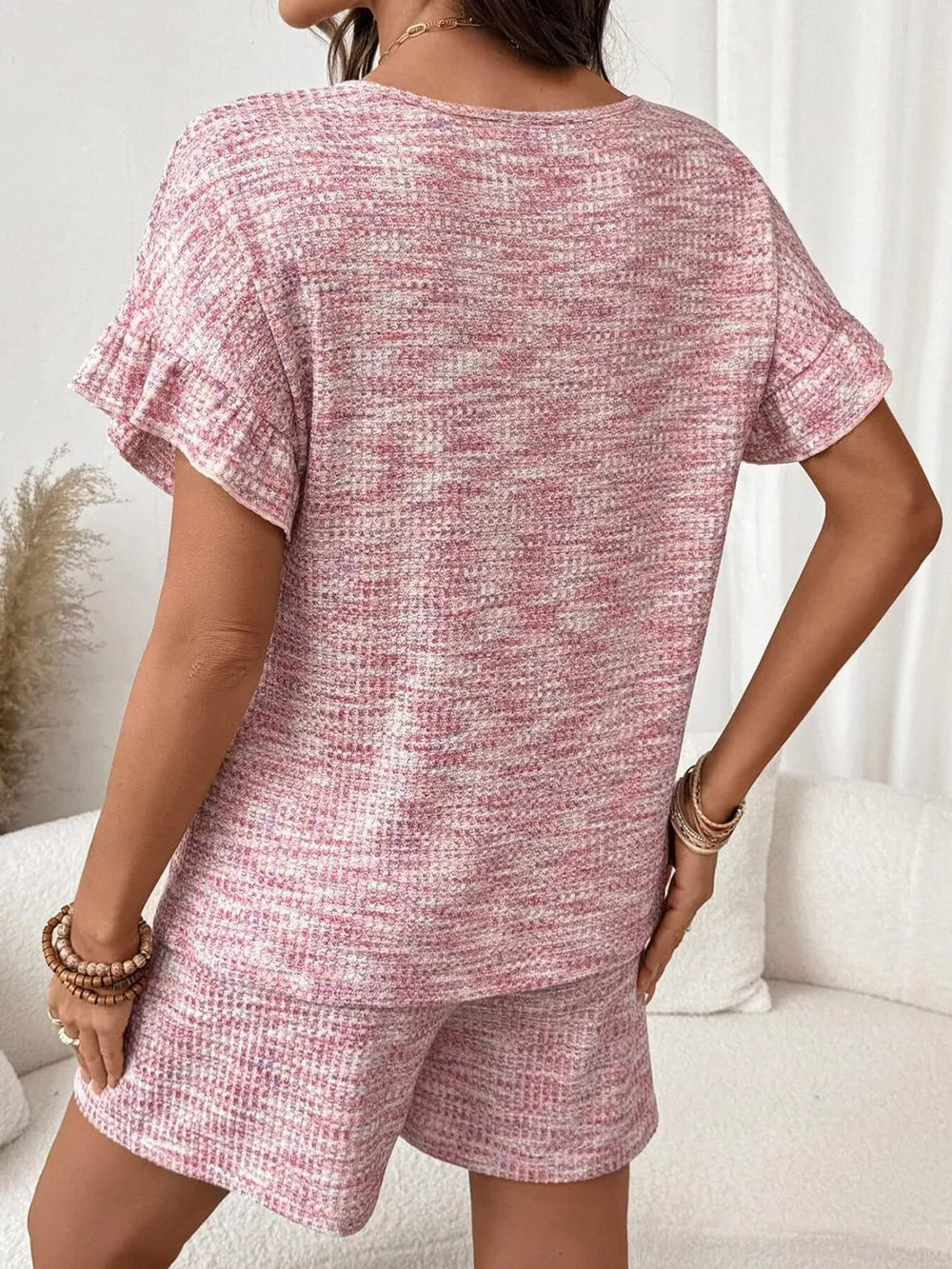 Ruffle Sleeve Textured Top and Shorts Set, image 5