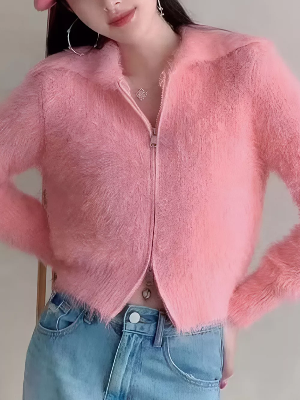 Fluffy Knit Zip-Up Outerwear, image 11