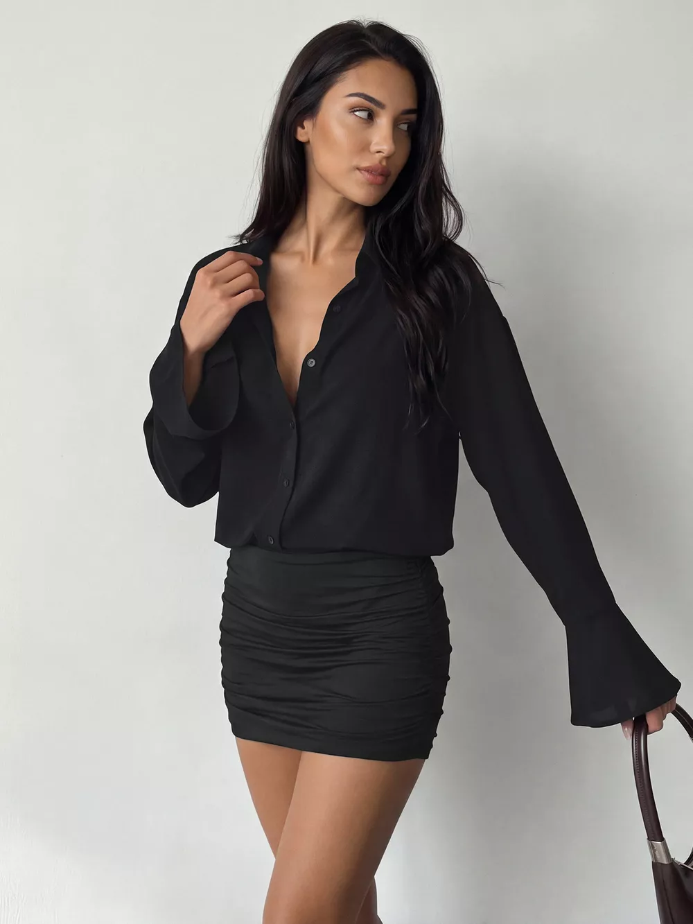 Button Front Flounce Sleeve Bodycon Shirt Dress, image 6