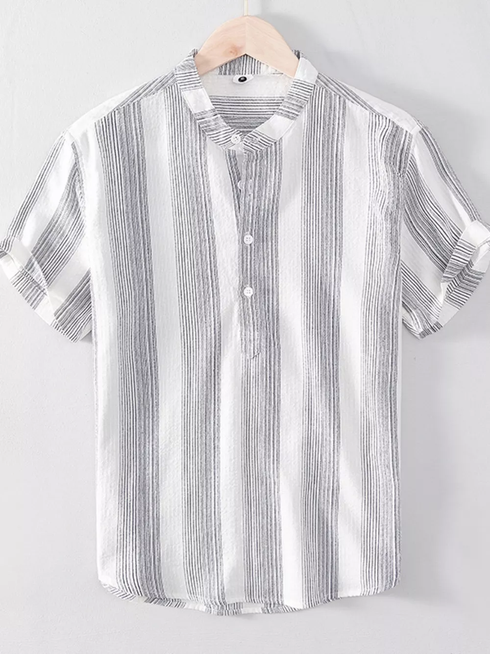 Men's Plus Size Striped Short Sleeve Blouse