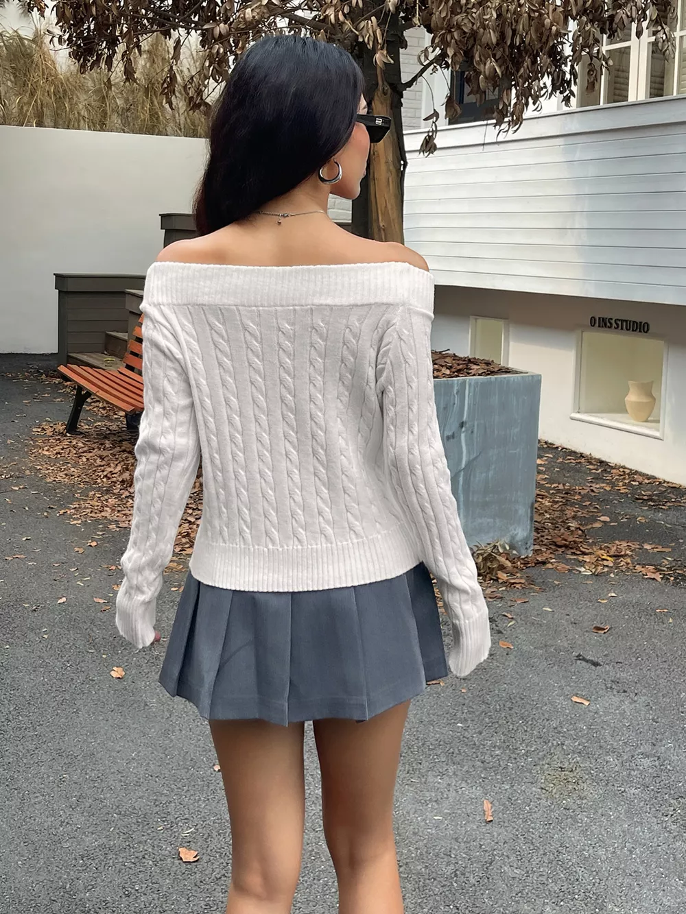Off-Shoulder Cable Knit Sweater, image 4
