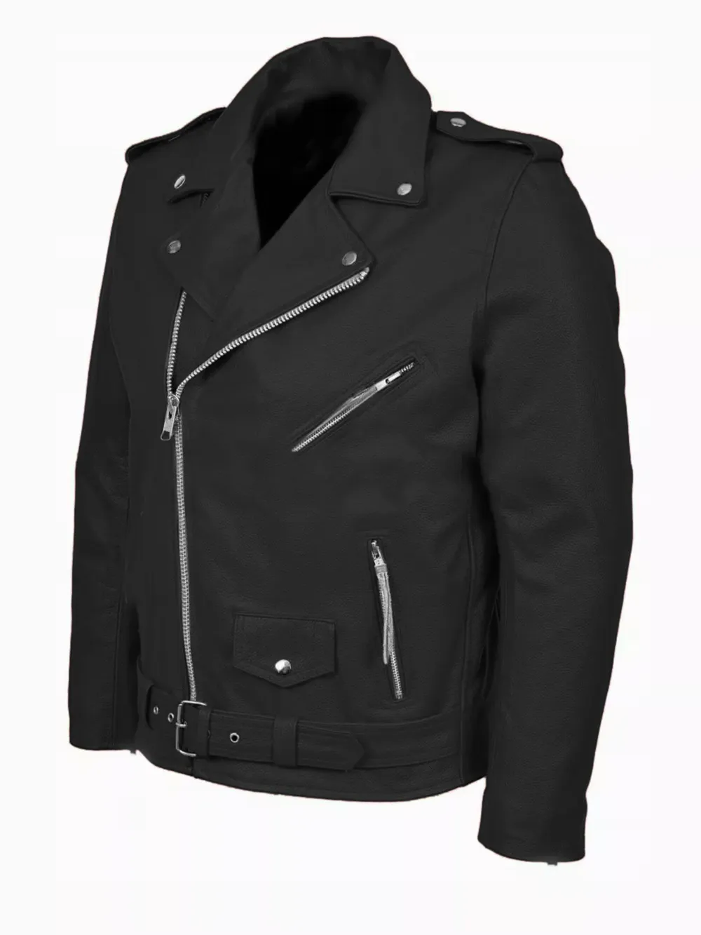 Men's Plus Size Zip Up Leather Motorcycle Jacket, image 2