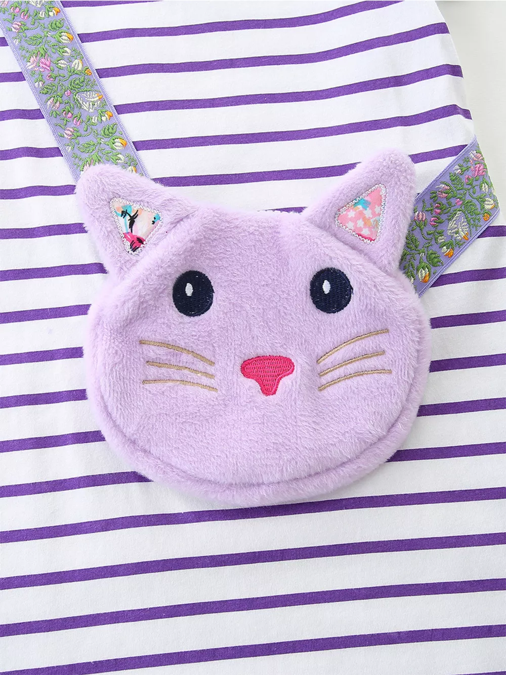 Children's Striped Casual Dress with Cat Bag, image 4