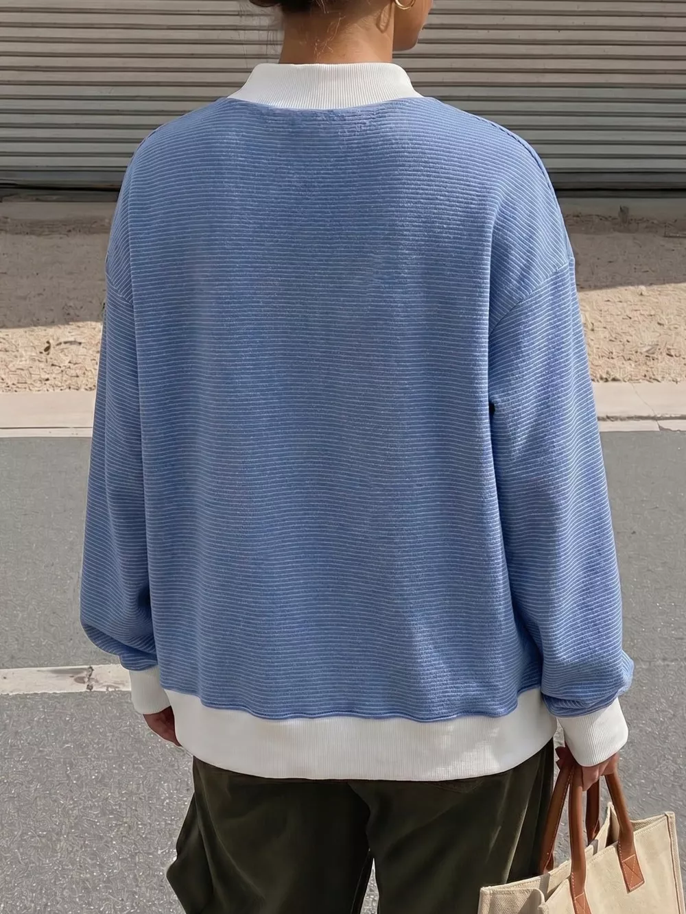 Casual Mock Neck Striped Long Sleeve T-Shirt, image 7