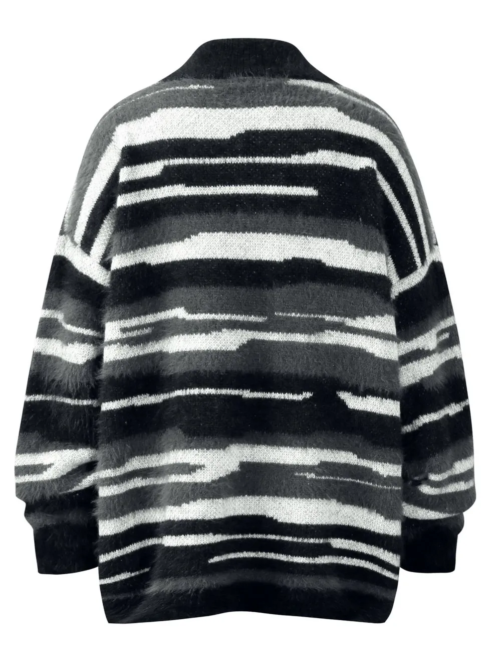 Men's Striped Fuzzy Zip-Up Cardigan, image 2