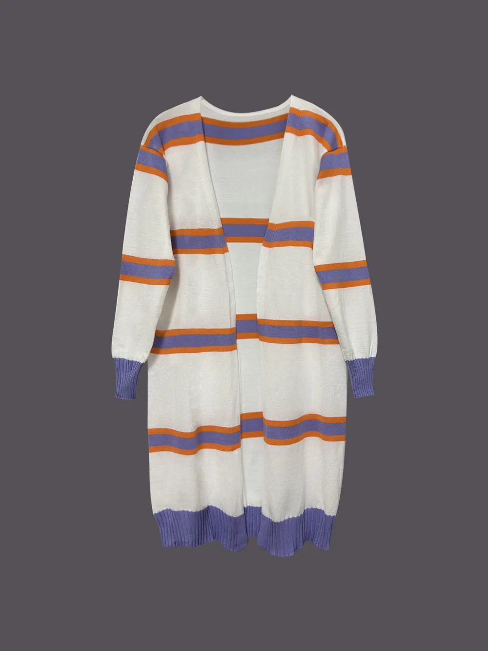 Striped Open Front Longline Cardigan, image 4
