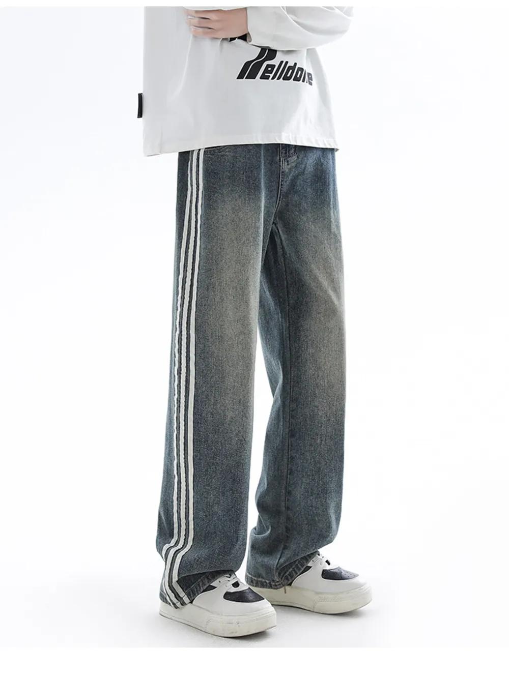Men's Plus Size Retro Wide Leg Side Stripe Jeans