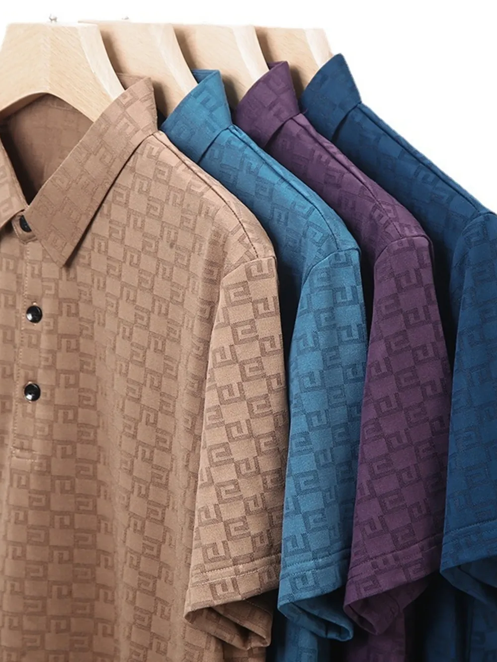 Men's Plus Size Breathable Textured Pattern Polo, image 3