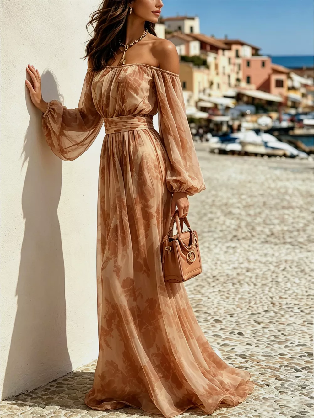 Off-Shoulder Balloon Sleeves Maxi Dress, image 15