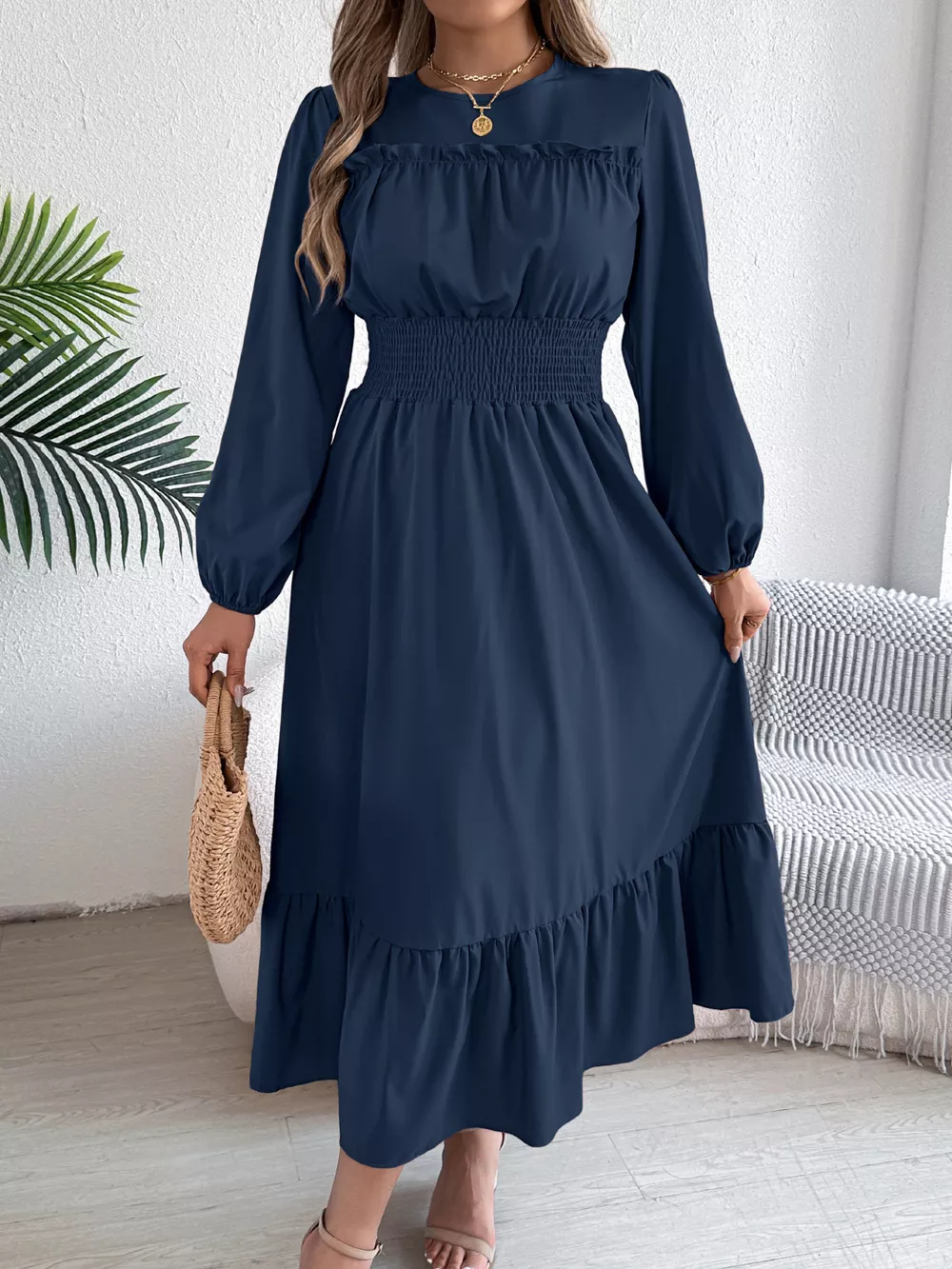 Round Neck Balloon Sleeve Tiered Dress, image 20