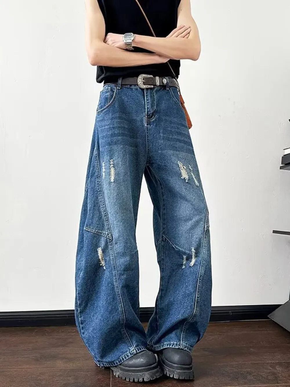 Men's Full Size Distressed Wide Leg Jeans Plus Size, image 4