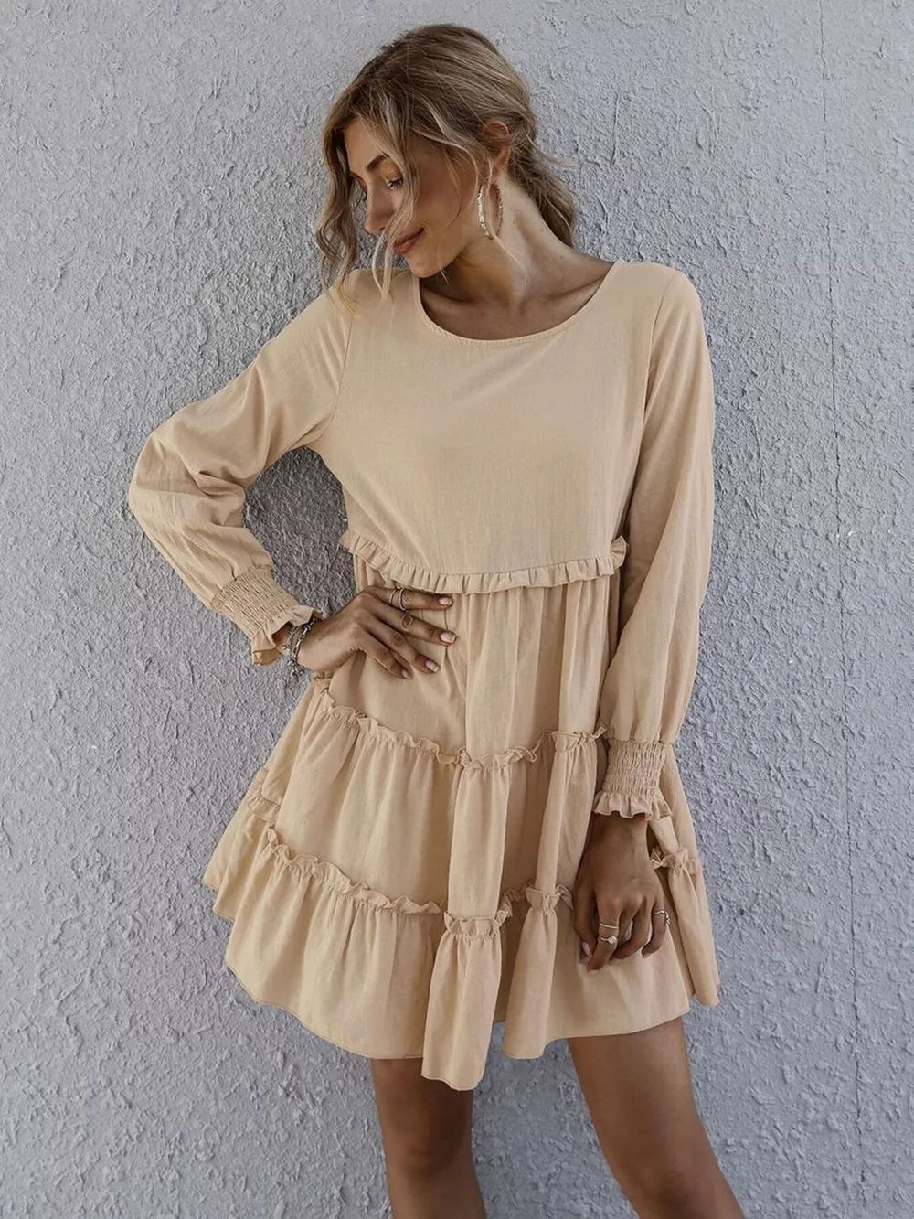 Ruffle Tiered Long Sleeve Mini Dress