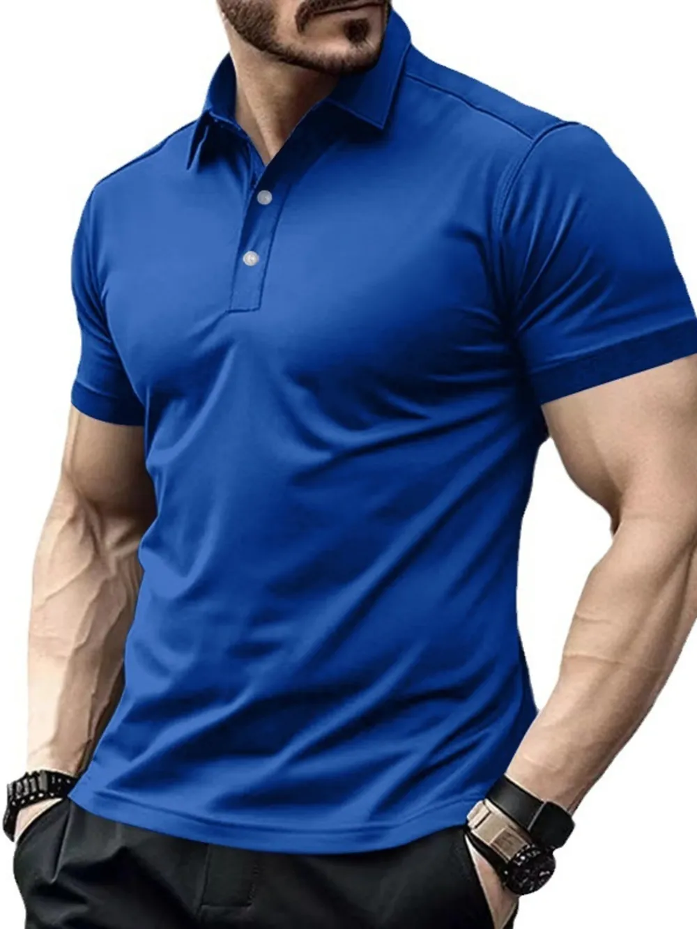 Men's Full Size Button Detail Short Sleeve Polo Plus Size, image 8