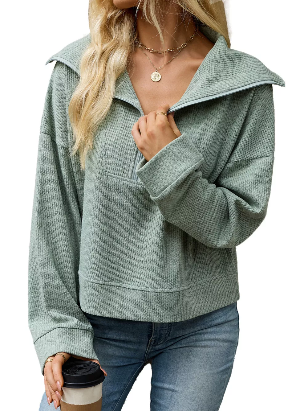Half-Zip Dropped Shoulder Sweatshirt, image 17