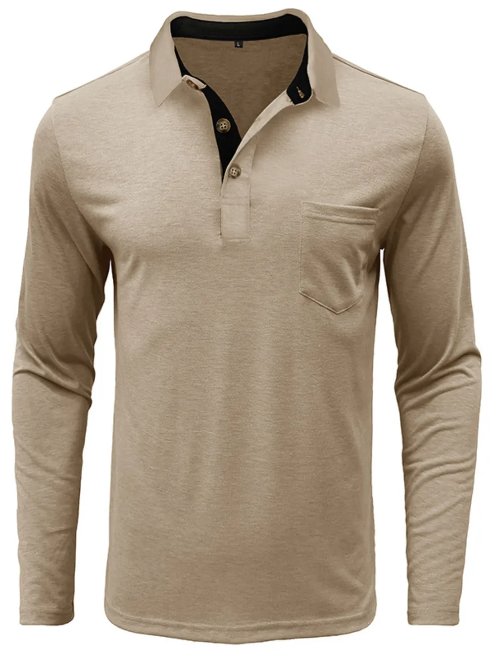 Men's Full Size Button Detail Long Sleeve Polo Plus Size