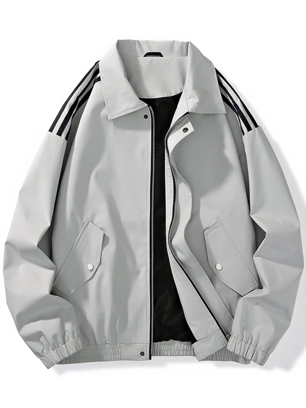 Men's Plus Size Striped Zip Up Jacket, image 4