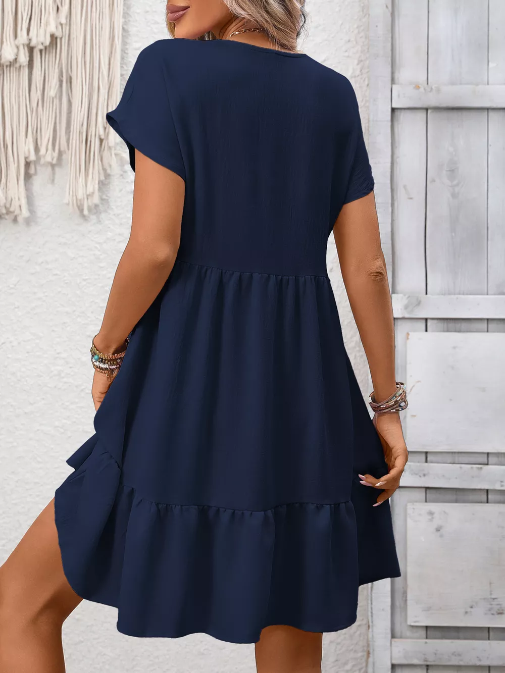 Casual V-Neck Ruffle Hem Mini Dress, image 22
