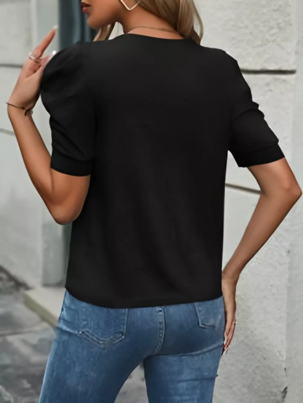 Puff Sleeve Solid Color T-Shirt, image 5