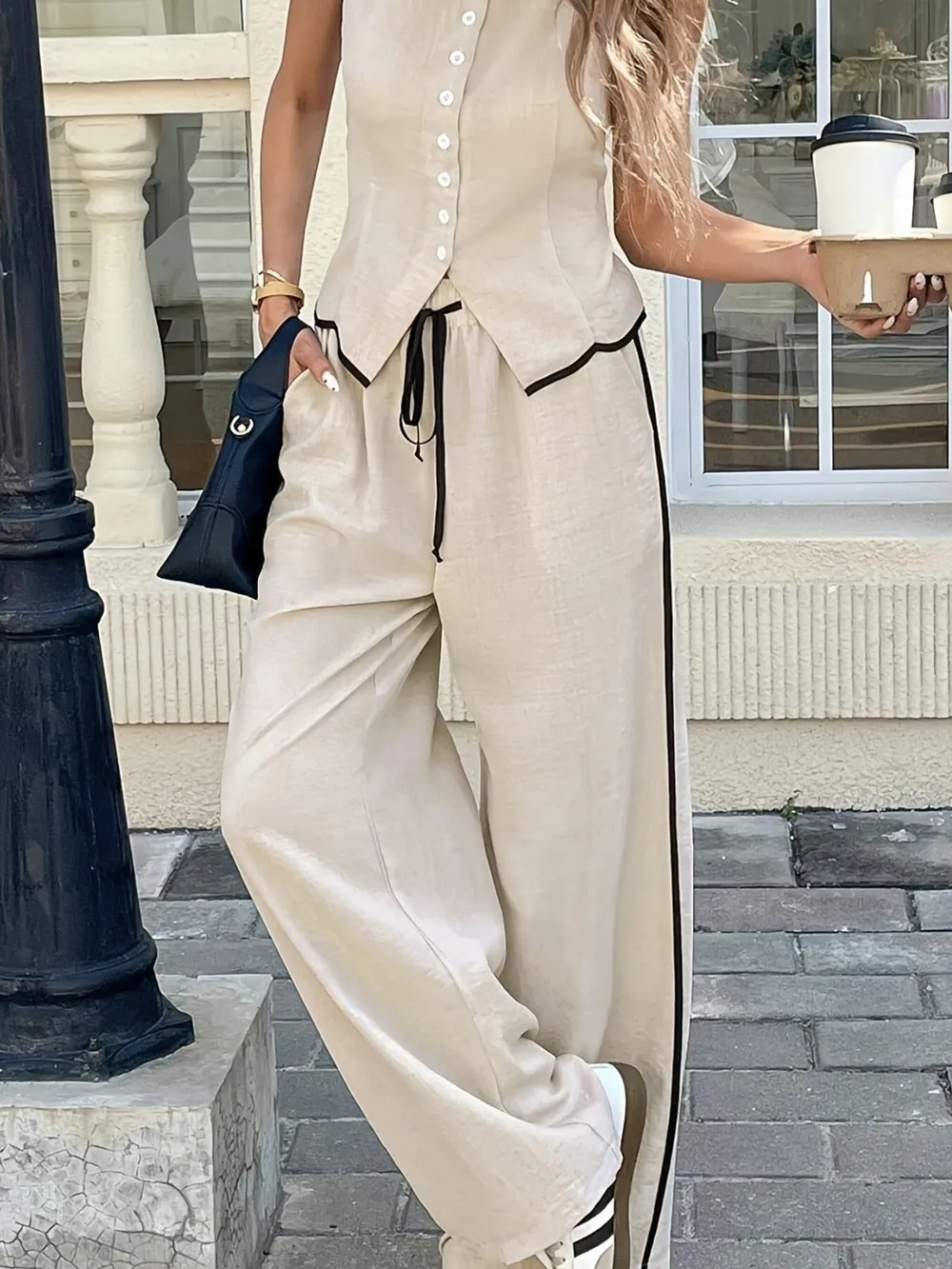 Casual Button-Up Tank and Wide-Leg Pants Set, image 7