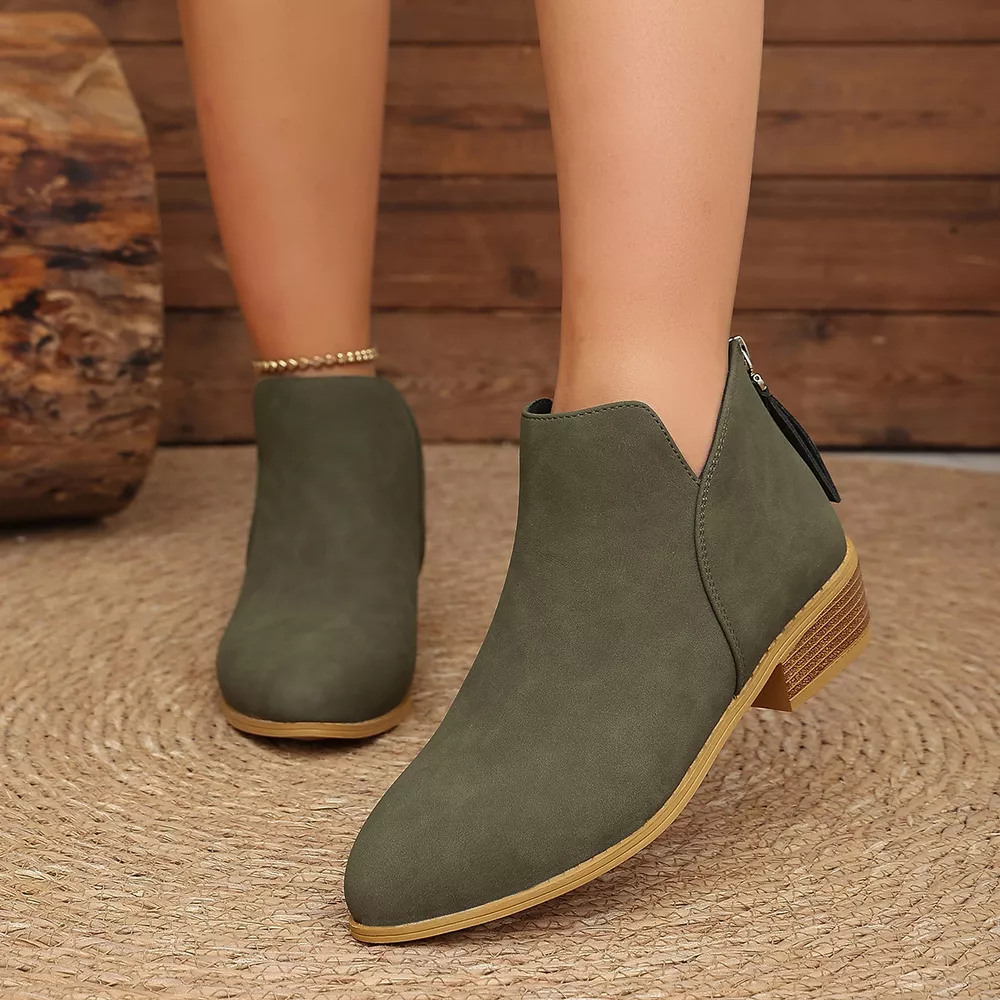 Classic Faux Leather V-Cut Ankle Boots with Block Heel, image 11