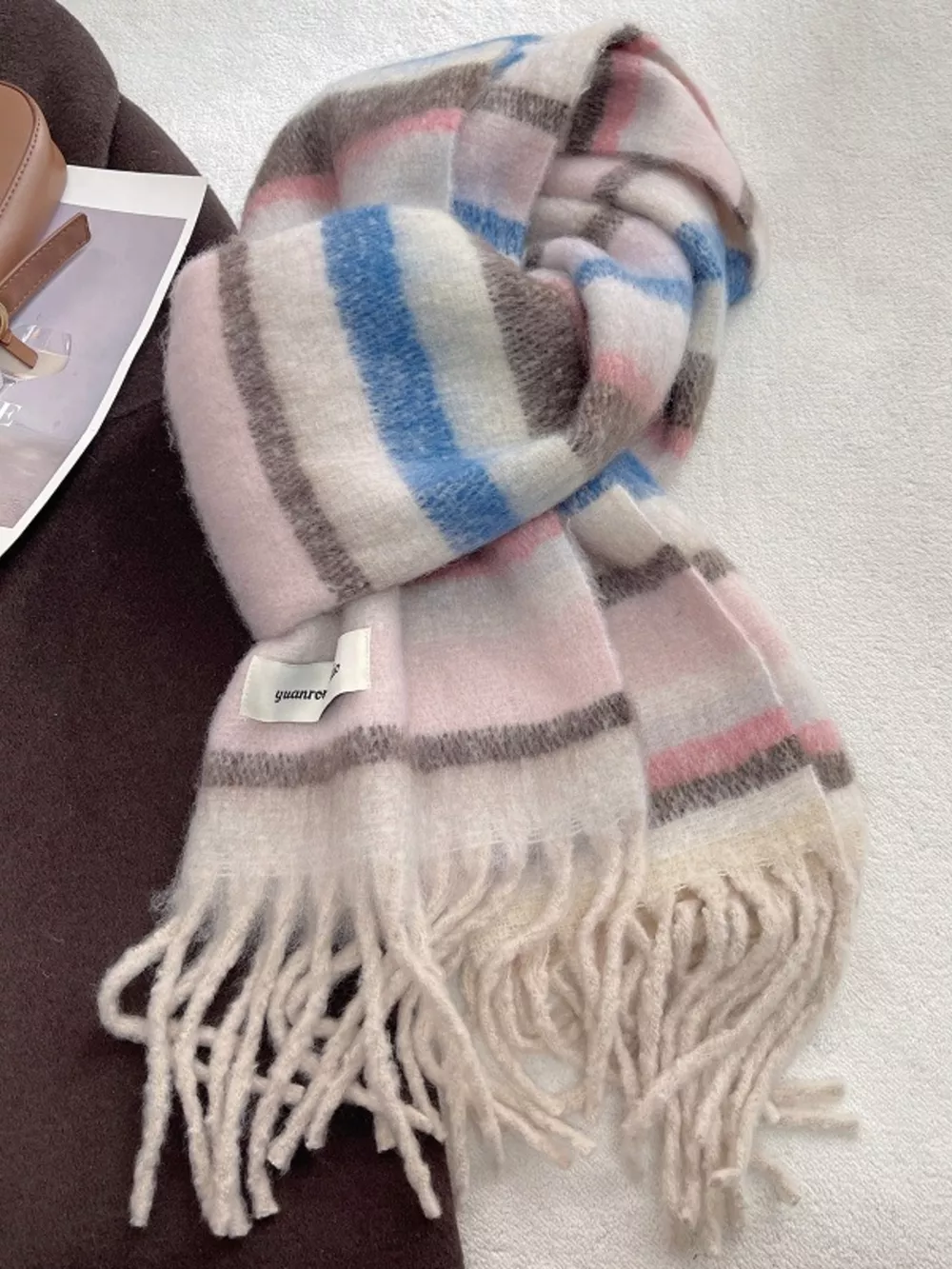 Soft Plaid Tassel Warm Scarf, image 8
