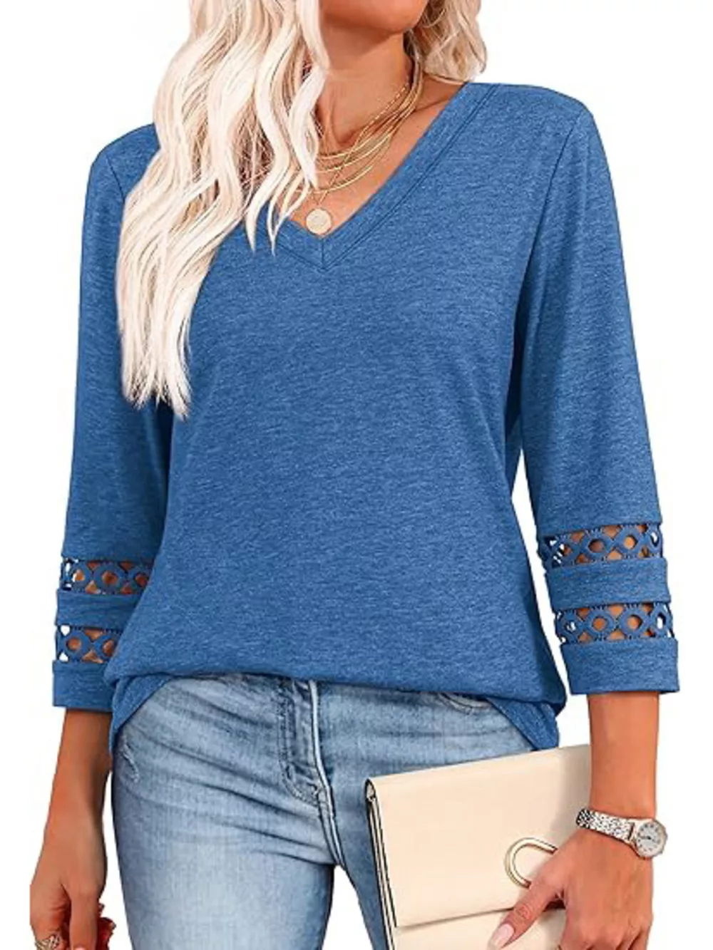 V-Neck Cutout 3/4 Sleeve T-Shirt, image 32