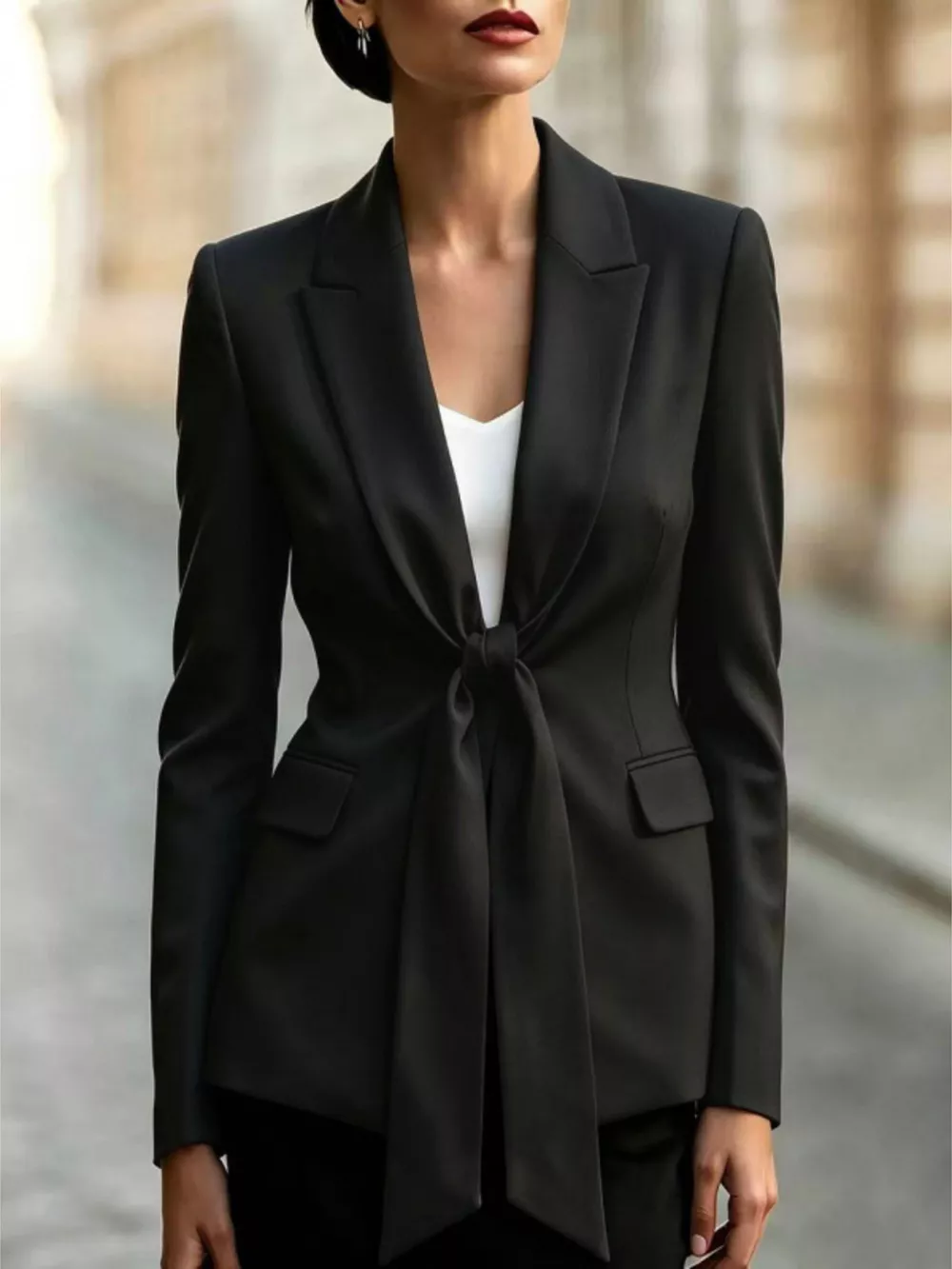 Tie-Front Lapel Collar Long Sleeve Blazer, image 10