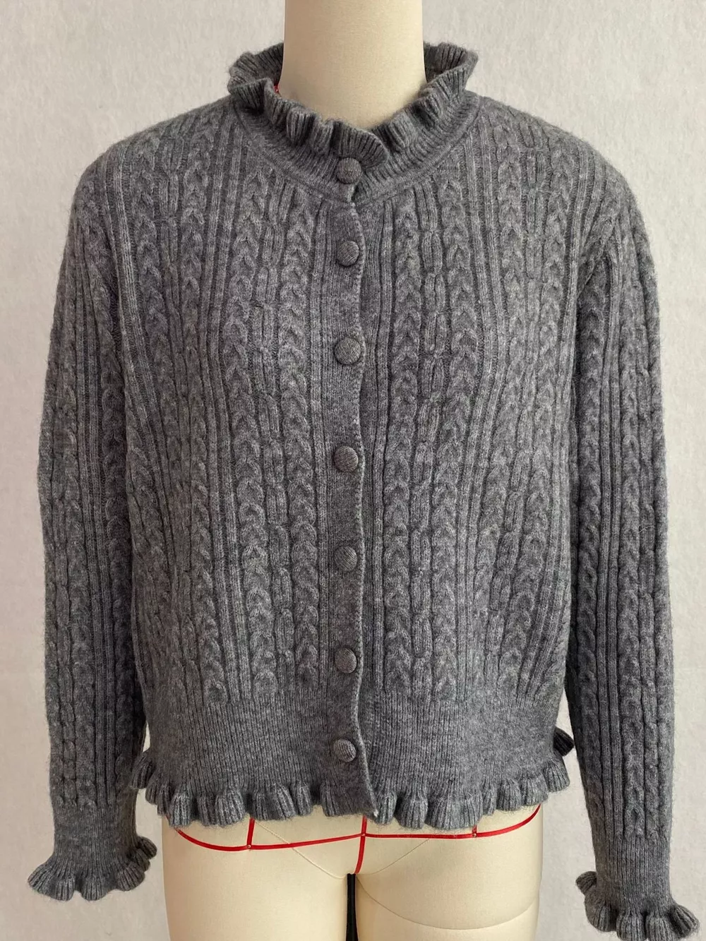 Cable-Knit Ruffle-Trim Cardigan, image 12