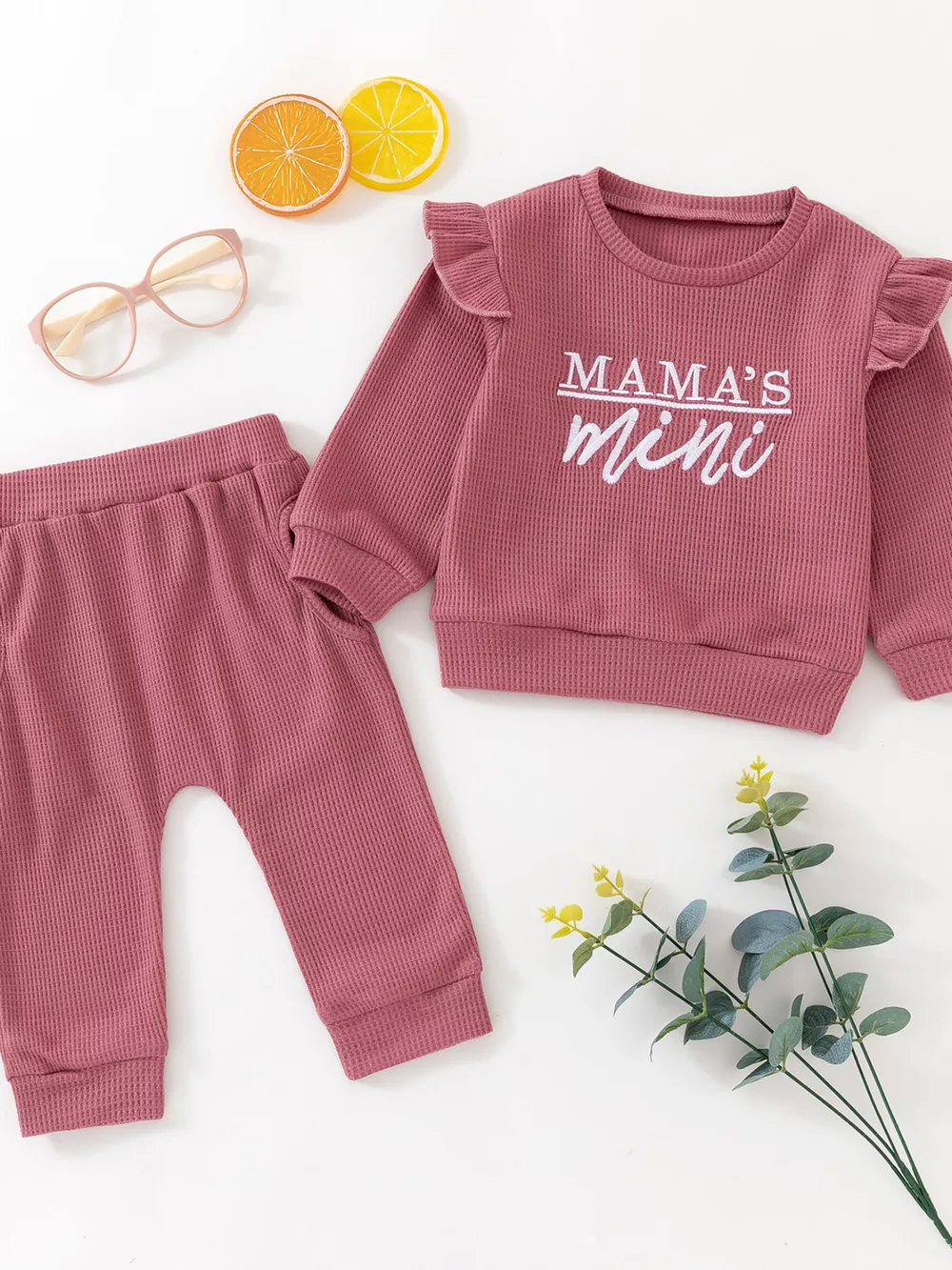 Children's Letter Ruffled Trim Top and Pants Set, image 17