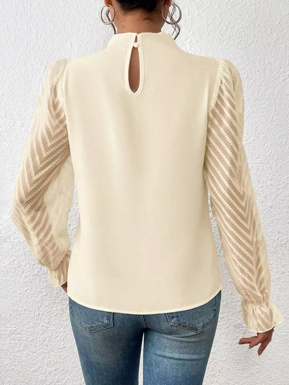 Mock Neck Sheer Lace Sleeve Blouse, image 19