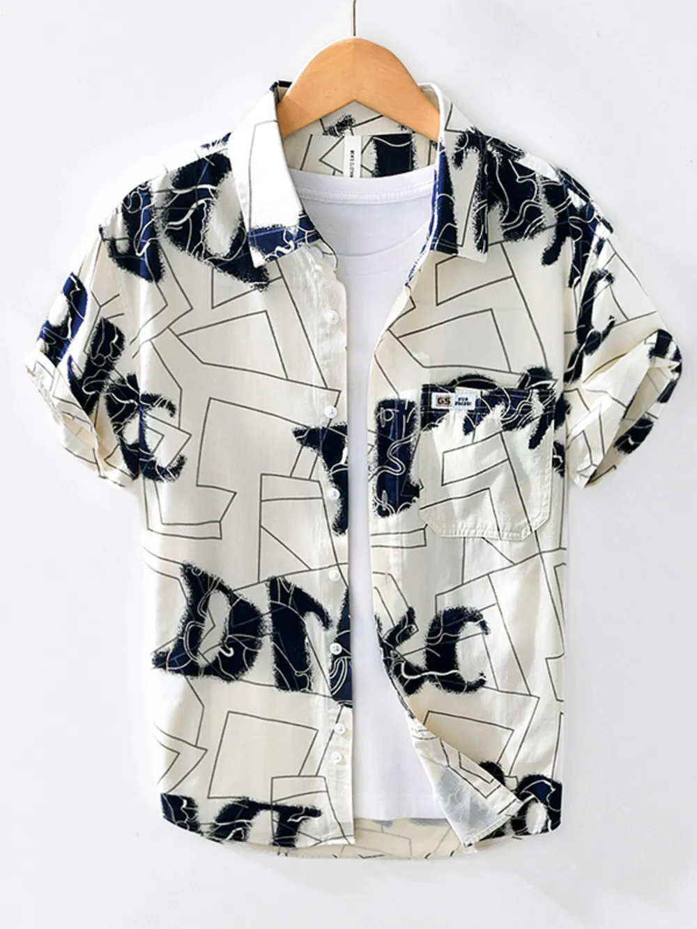 Men's Printed Button Up Short Sleeve Shirt