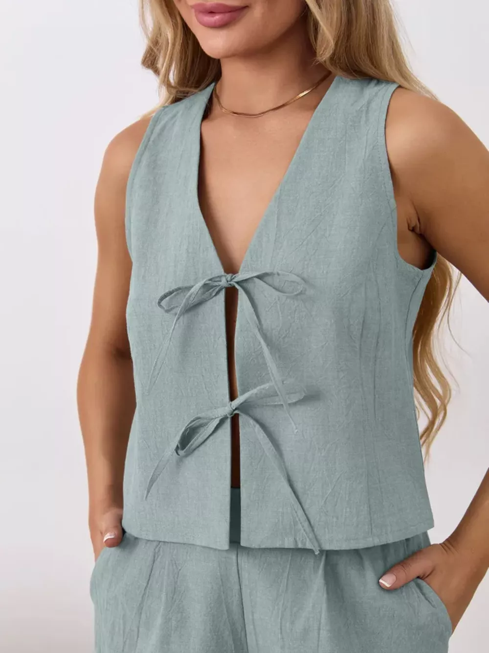 Tie-Front Sleeveless Top and Shorts Set, image 8