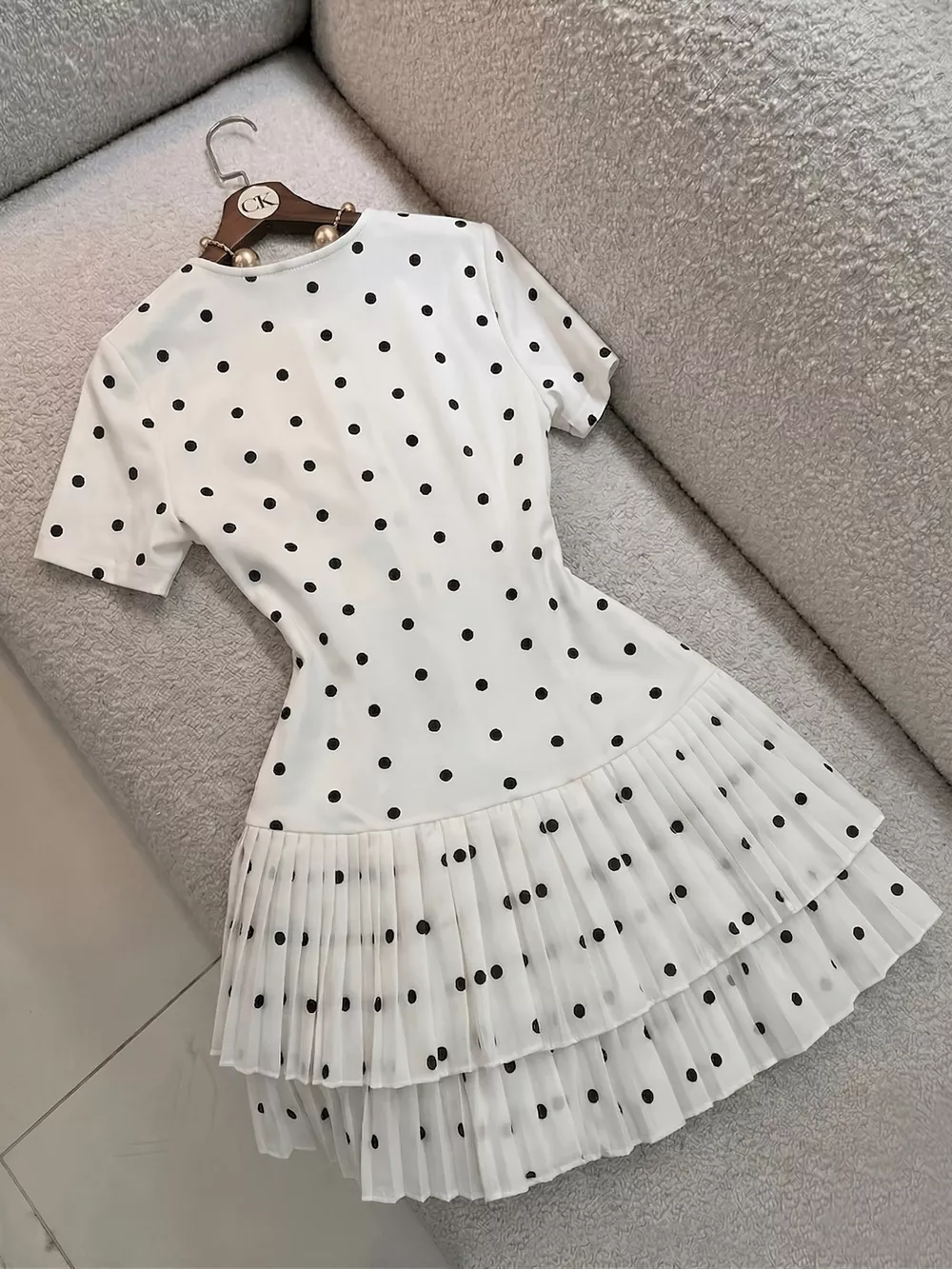 Polka Dot Pleated Hem Mini Dress, image 2