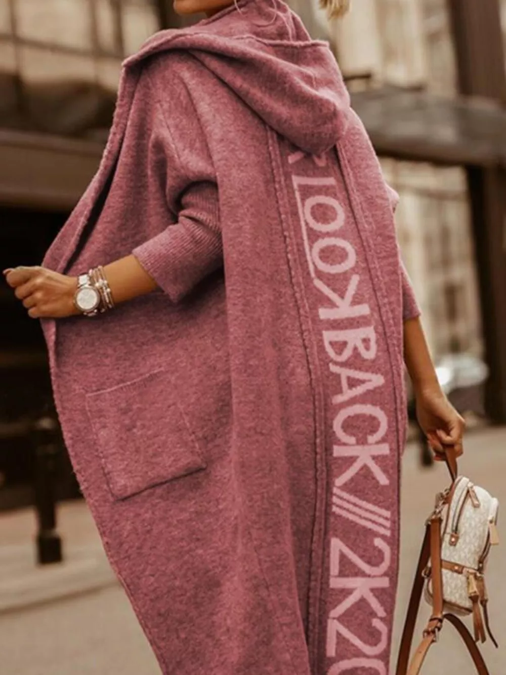 Full Size Letter Back Hooded Cardigan Plus Size, image 5
