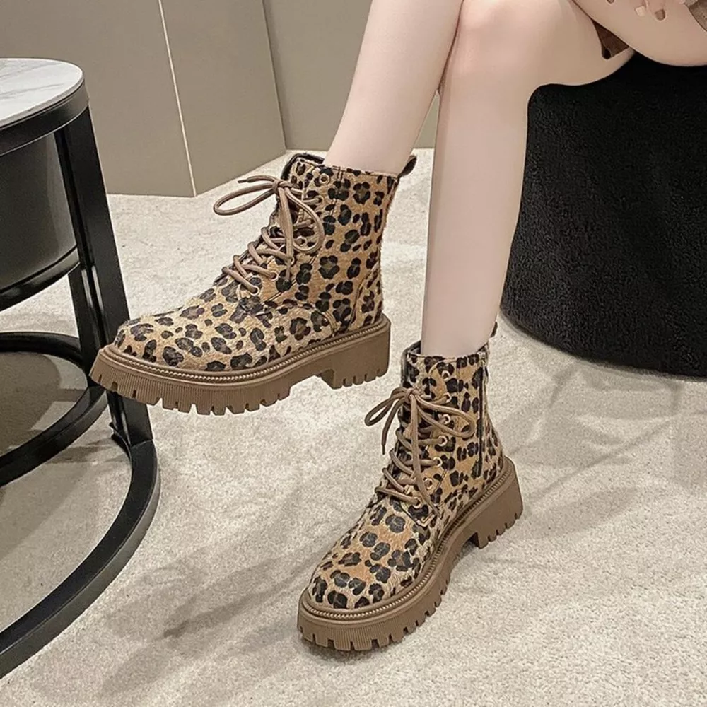 Animal Print Lace-Up Ankle Boots, image 12