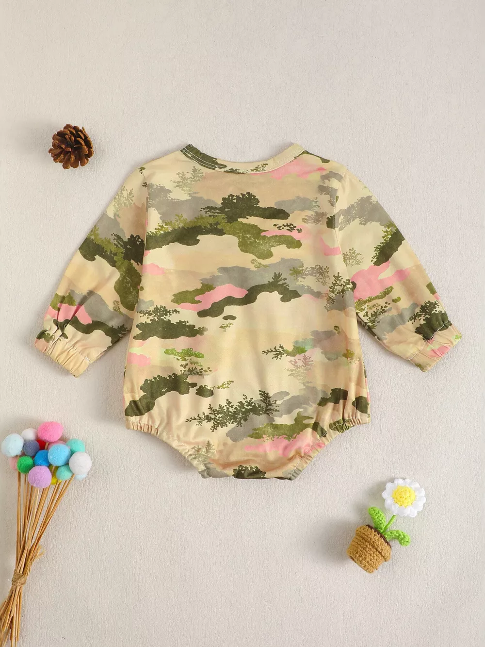 Children's Camouflage Print Long Sleeve One-Piece with Bow, image 8