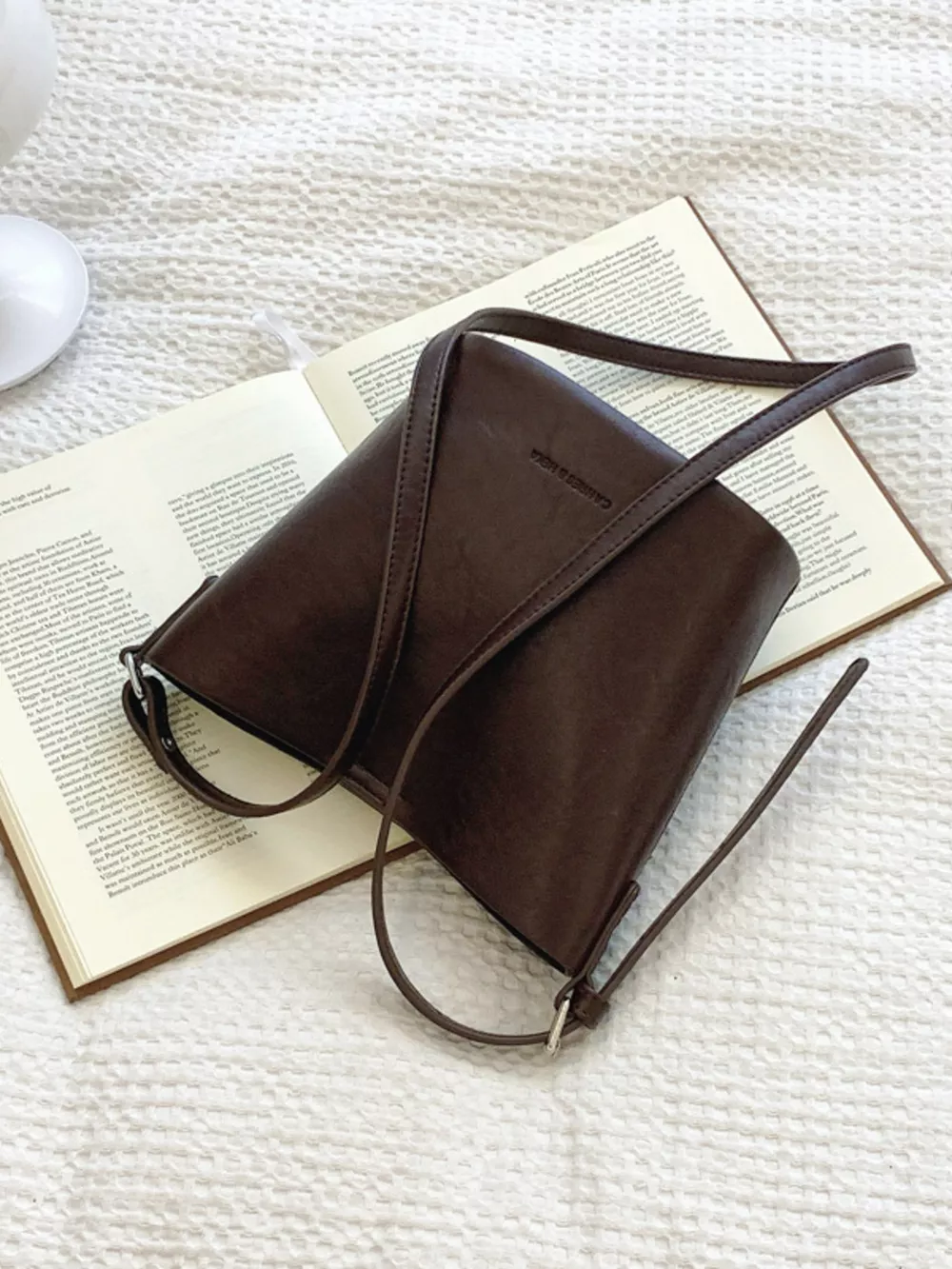 Leather Bucket Crossbody Bag, image 7