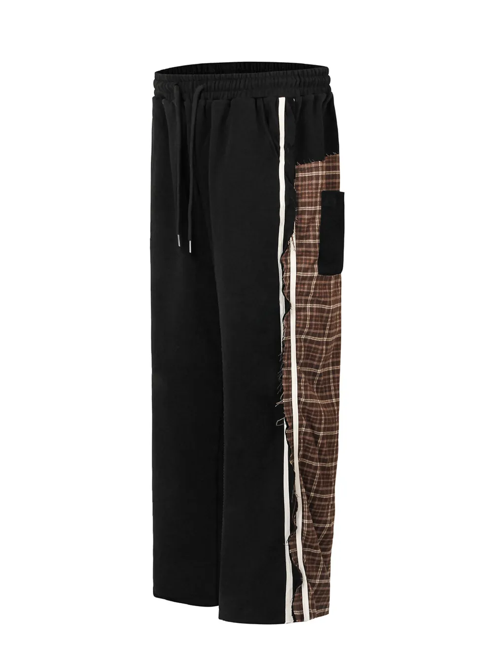 Men's Drawstring Patchwork Plaid Wide Leg Pants, image 3