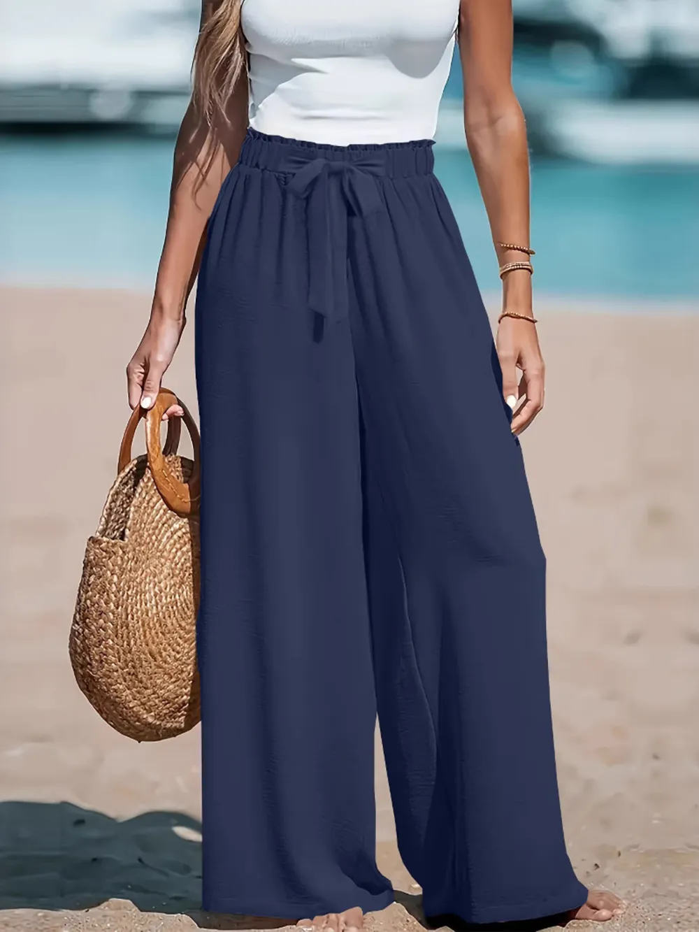 Full Size Drawstring Waist Wide Leg Pants Plus Size, image 19