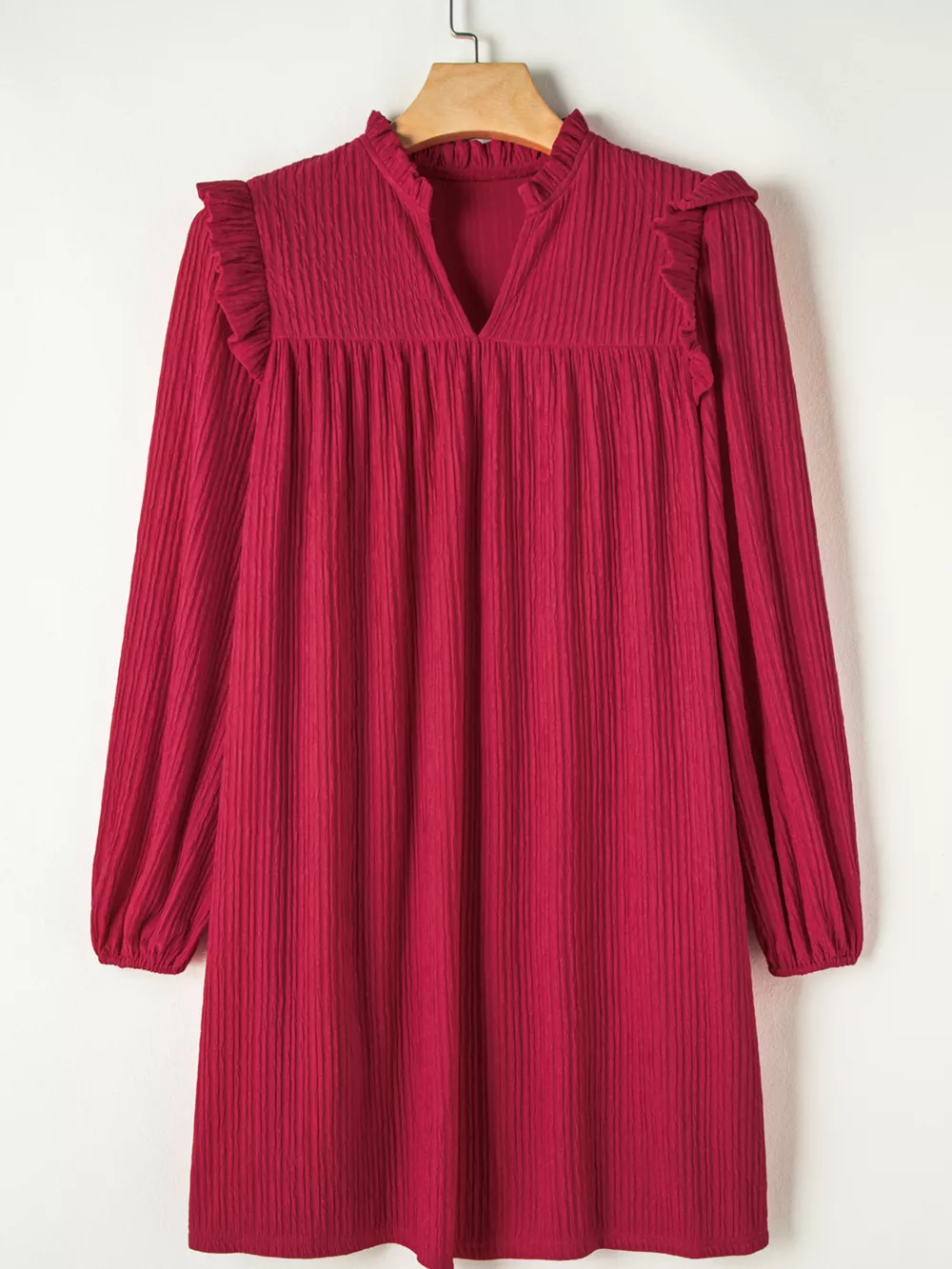 Textured Ruffled Trim Loose Fit Mini Dress, image 12