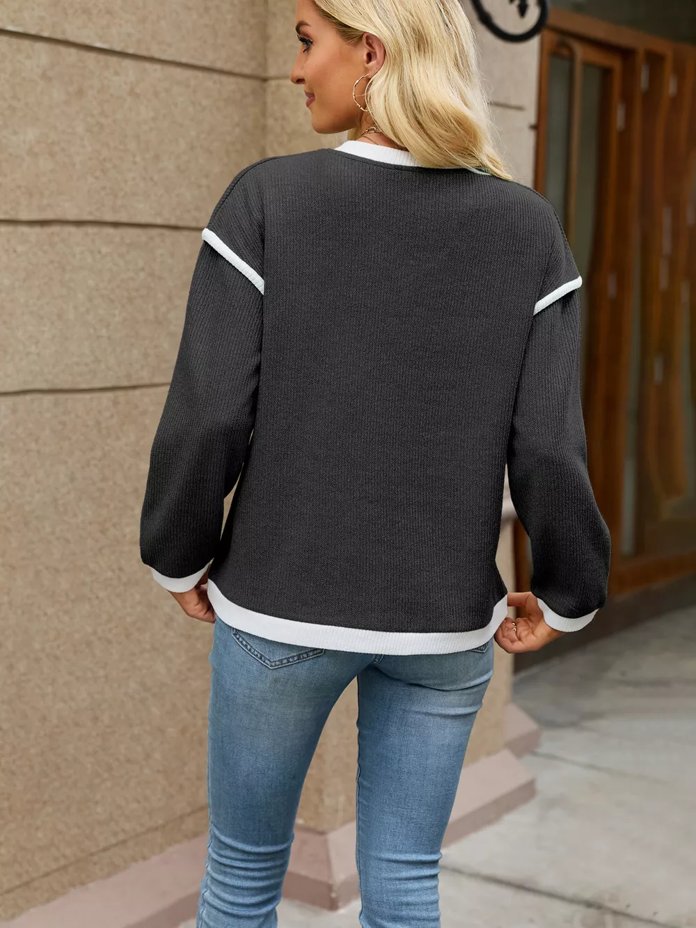 Casual V-Neck Dropped Shoulder Sweater, image 12