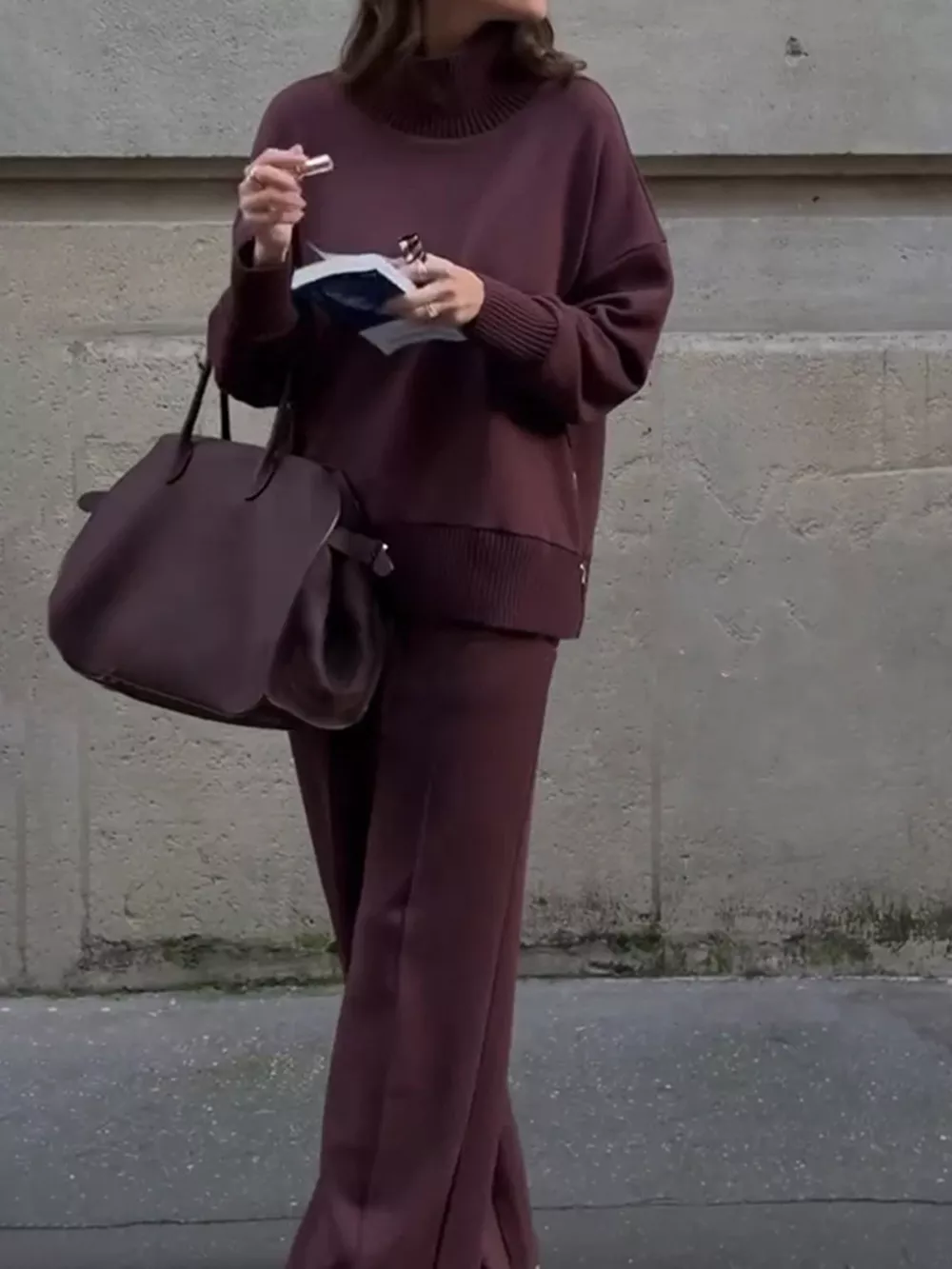 Dropped Shoulder Sweatshirt and Wide-Leg Pants Set, image 4